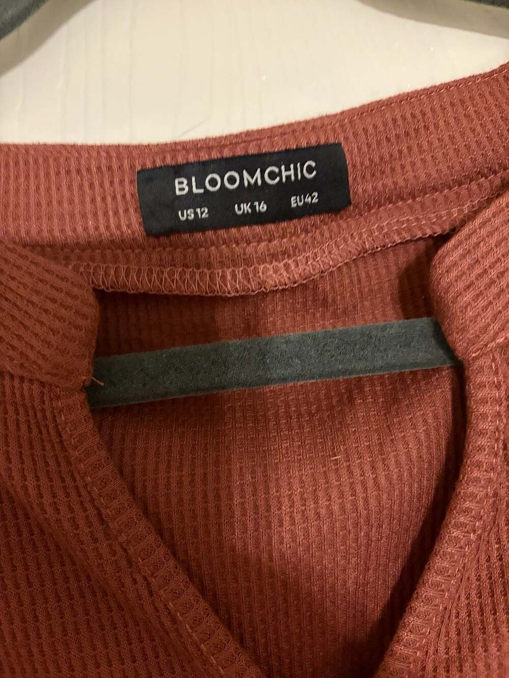 Bloomchic Waffle Knit Bell Sleeve Top Size US 12 Brown Brick Mauve